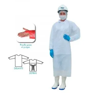 Bata desechable con presilla para el pulgar