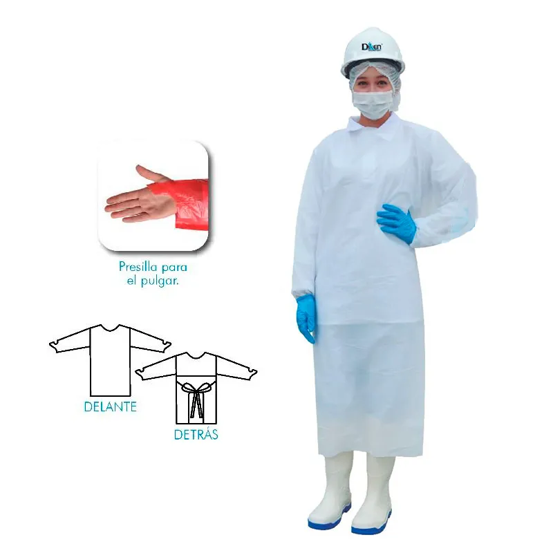 Bata desechable con presilla para el pulgar